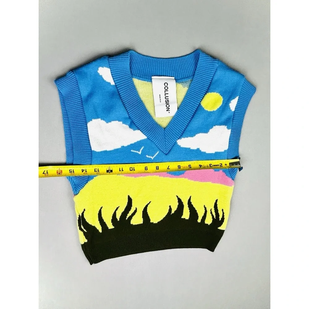 Collusion‎ Women's Size 6 Crop Sweater Vest Landscape